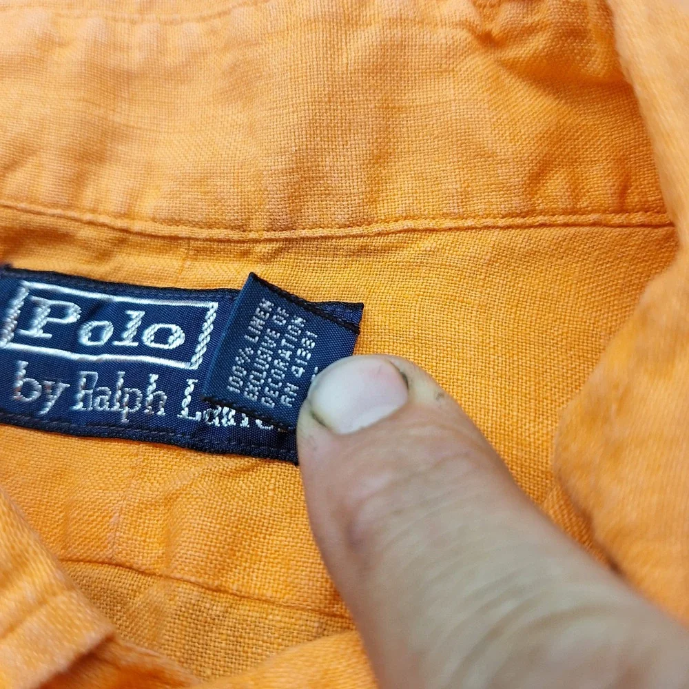 Polo Ralph Lauren Mens Orange 100% Linen Short Sleeve Button Down Shirt M Beach
